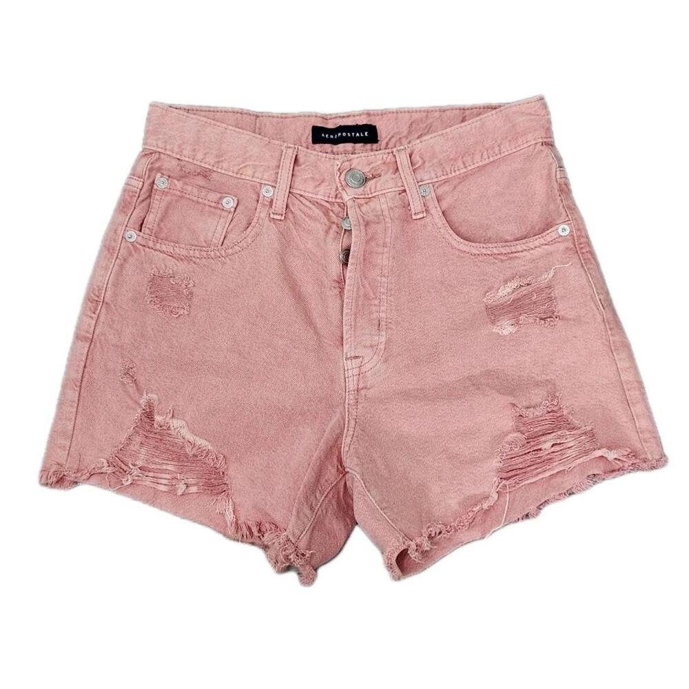 Aeropastale 90s High Rise Cut Off Shorts Salmon Pink Size 6